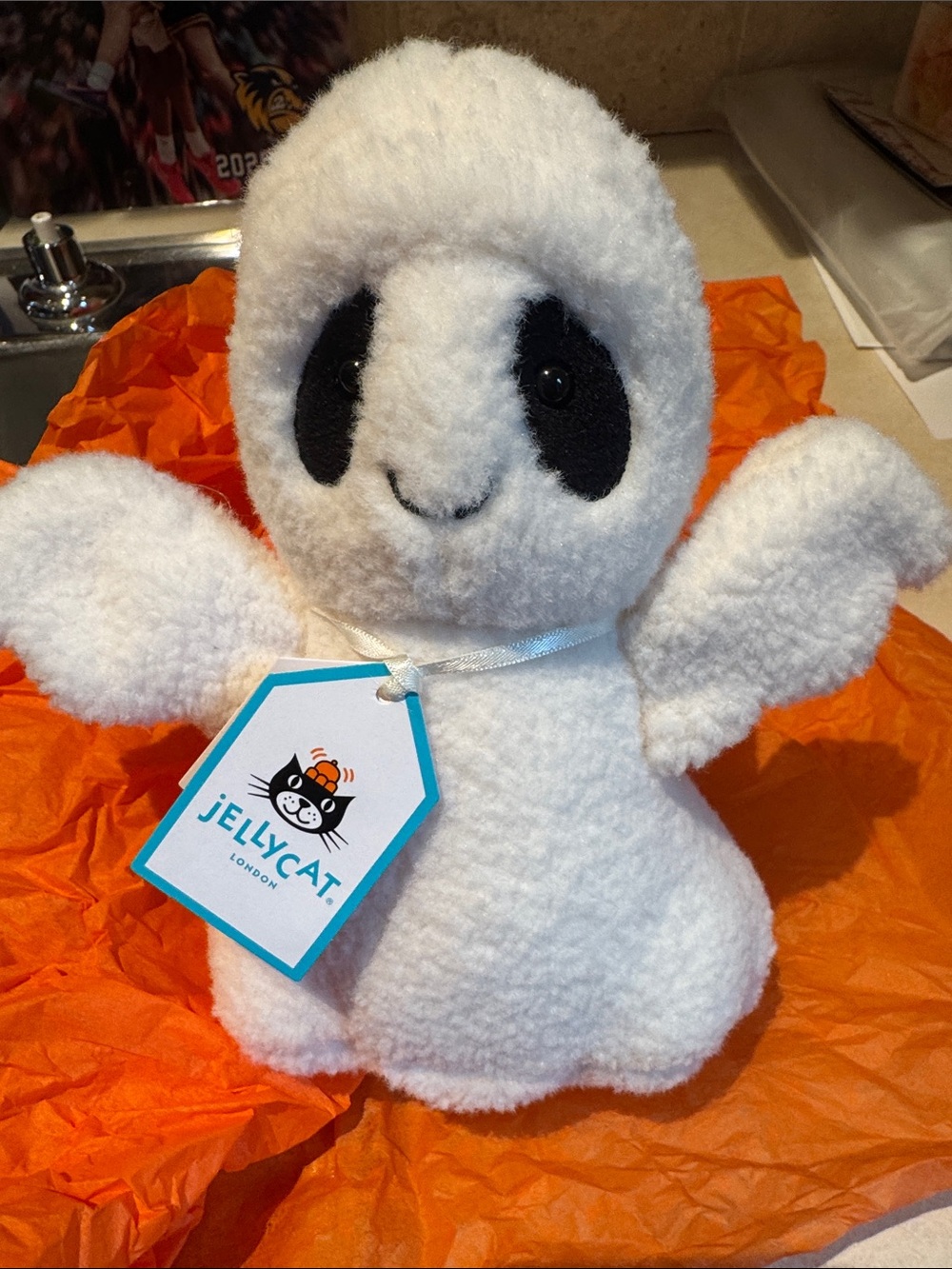 Jellycat White Plush Ghost with Black Facial Accents